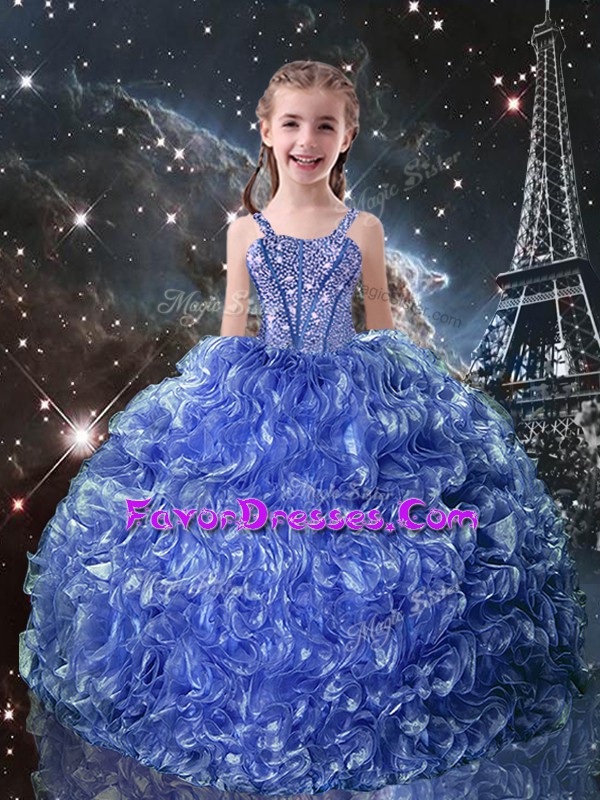  Floor Length Ball Gowns Sleeveless Blue Winning Pageant Gowns Lace Up