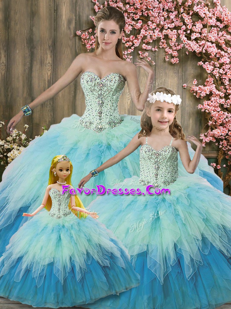  Multi-color Sweetheart Neckline Beading and Ruffles Sweet 16 Quinceanera Dress Sleeveless Lace Up