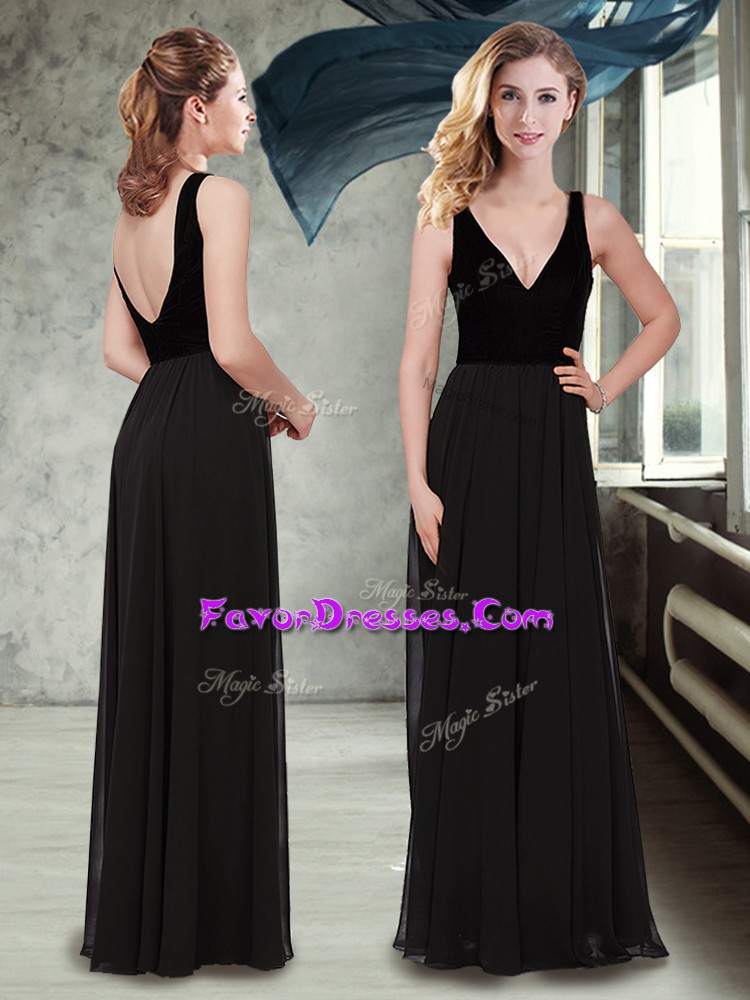 Best Selling Black Sleeveless Chiffon Backless Dama Dress for Prom and Party