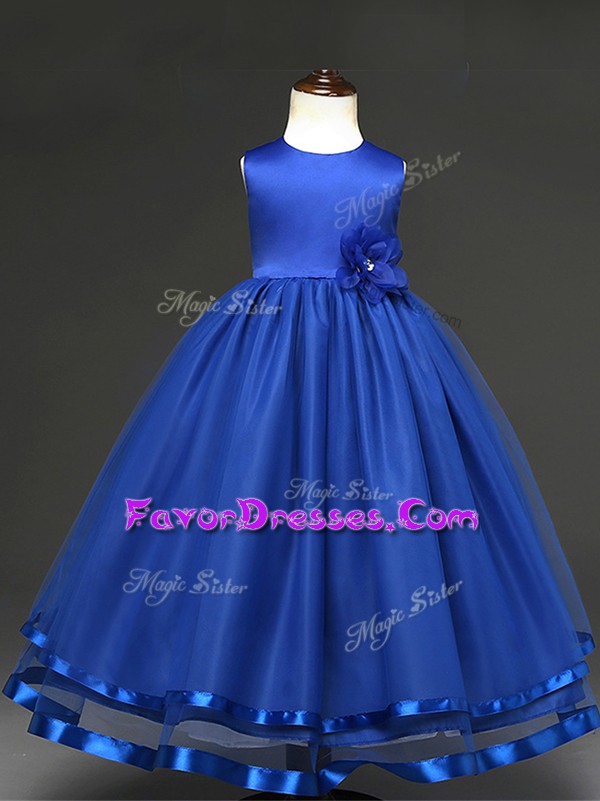  Royal Blue Zipper Flower Girl Dresses for Less Hand Made Flower Sleeveless Floor Length