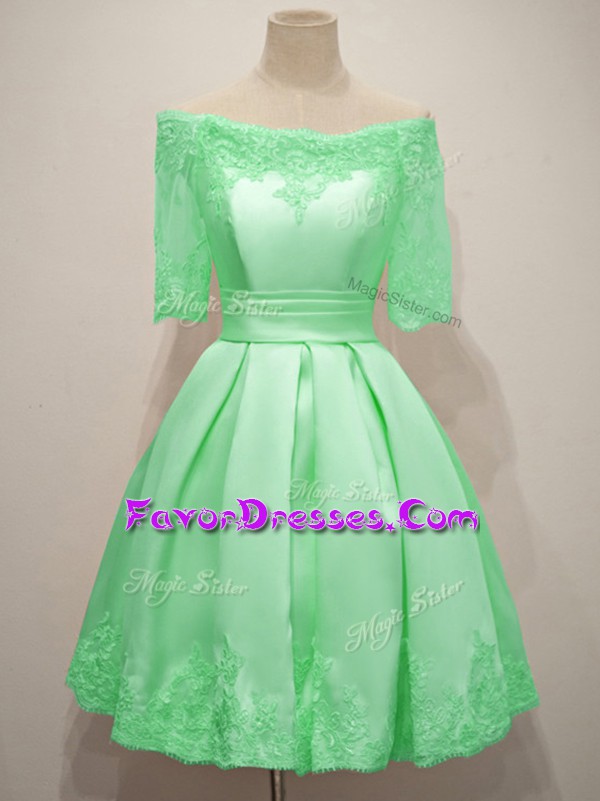 Pretty Taffeta Half Sleeves Knee Length Dama Dress for Quinceanera and Lace