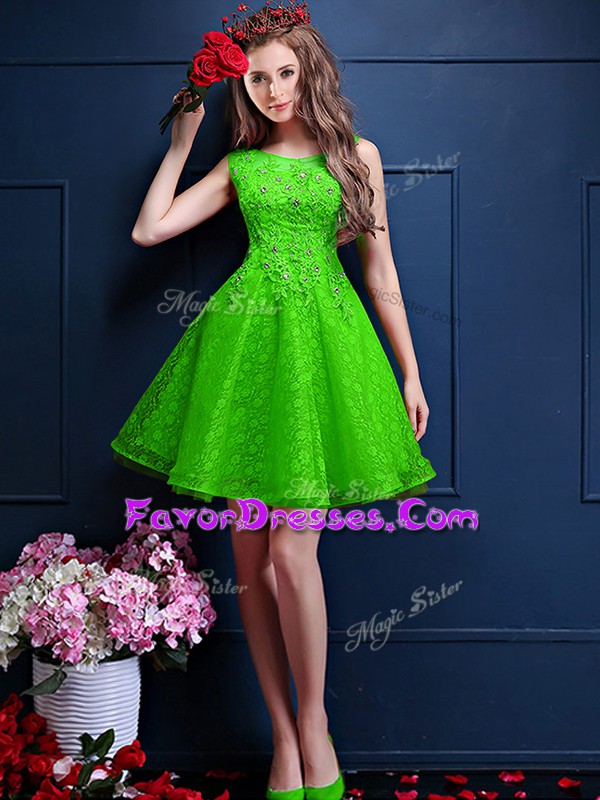 Beauteous Lace Up Dama Dress for Quinceanera Beading and Lace Sleeveless Knee Length