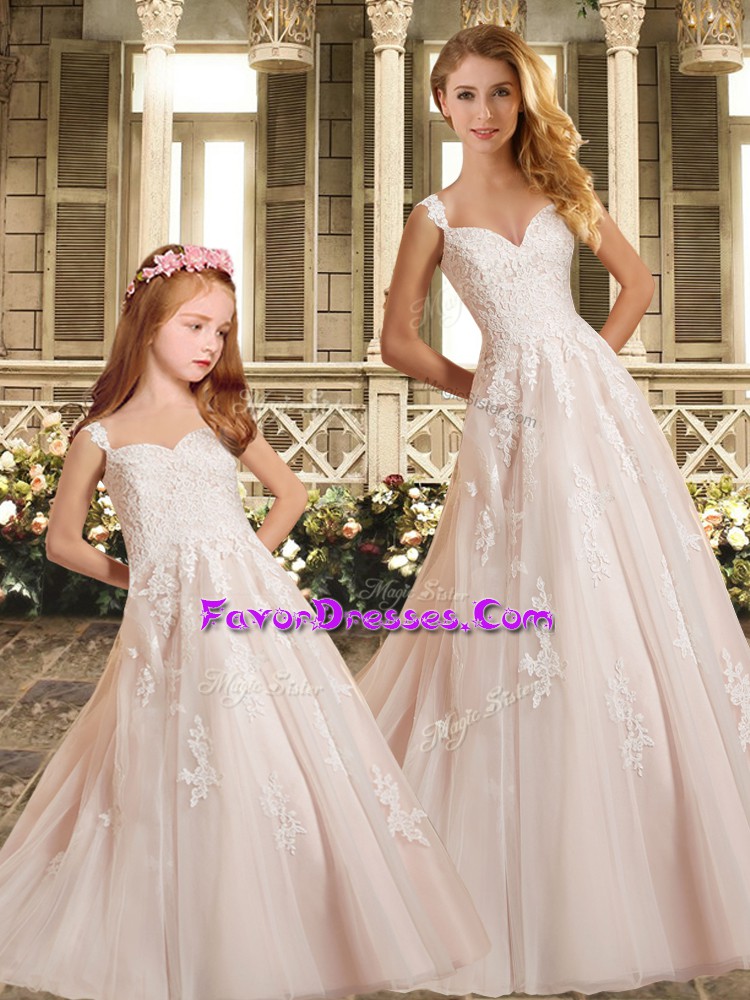 High End Sleeveless Tulle Sweep Train Backless Quinceanera Dress in White with Appliques and Embroidery