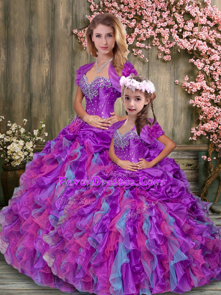  Sleeveless Beading and Ruffles and Pick Ups Lace Up Sweet 16 Quinceanera Dress