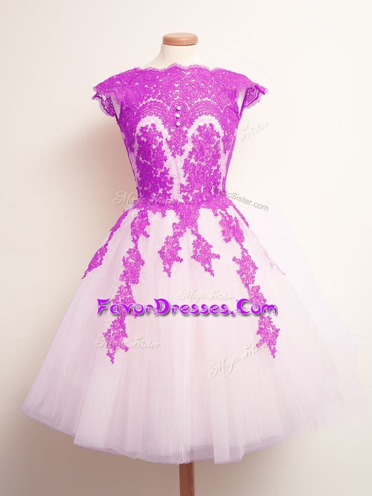  A-line Bridesmaid Dress Multi-color Scalloped Tulle Sleeveless Mini Length Lace Up