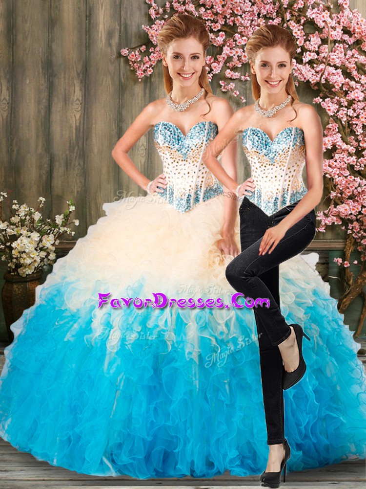 Wonderful Sleeveless Beading and Ruffles Lace Up Ball Gown Prom Dress