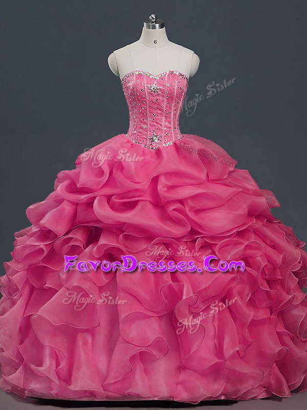  Sleeveless Lace Up Floor Length Beading and Ruffles and Pick Ups 15 Quinceanera Dress