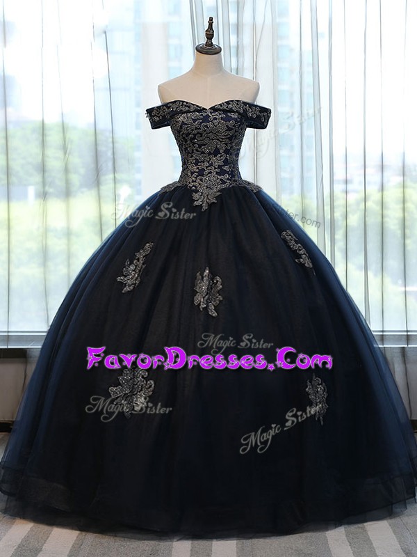  Sleeveless Lace Up Floor Length Appliques Sweet 16 Dresses