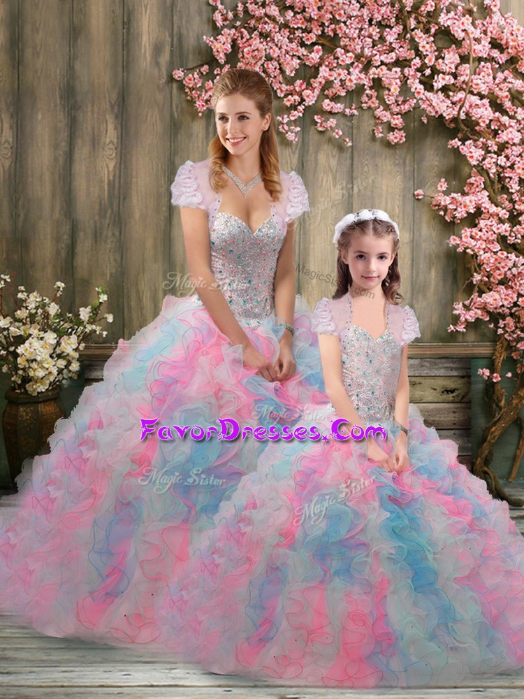  Sweetheart Sleeveless Zipper Quinceanera Gown Multi-color Organza
