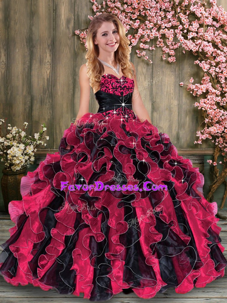 Lovely Multi-color Vestidos de Quinceanera Military Ball and Sweet 16 and Quinceanera with Embroidery and Ruffles Sweetheart Sleeveless Lace Up