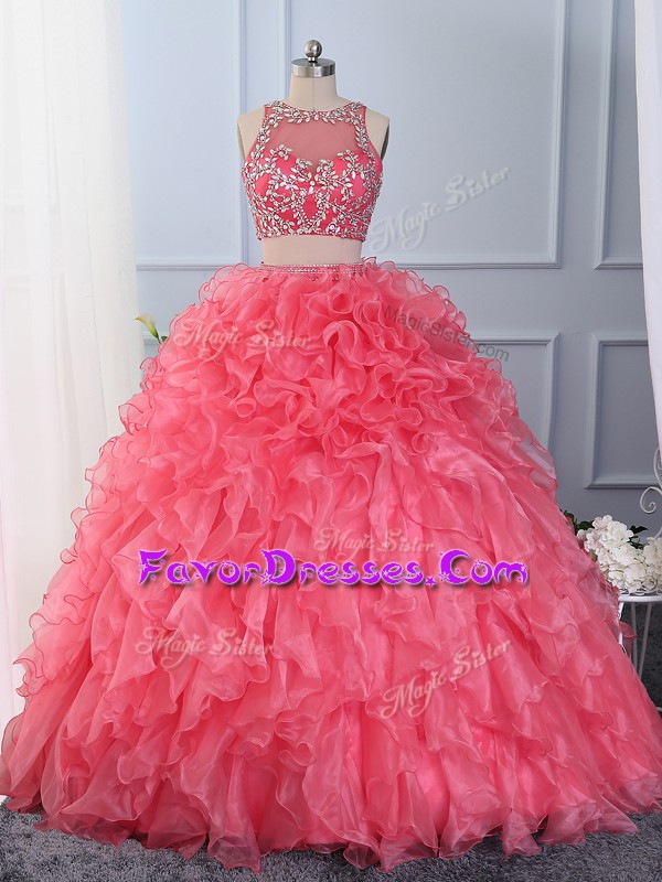  Floor Length Ball Gowns Sleeveless Hot Pink Sweet 16 Quinceanera Dress Lace Up