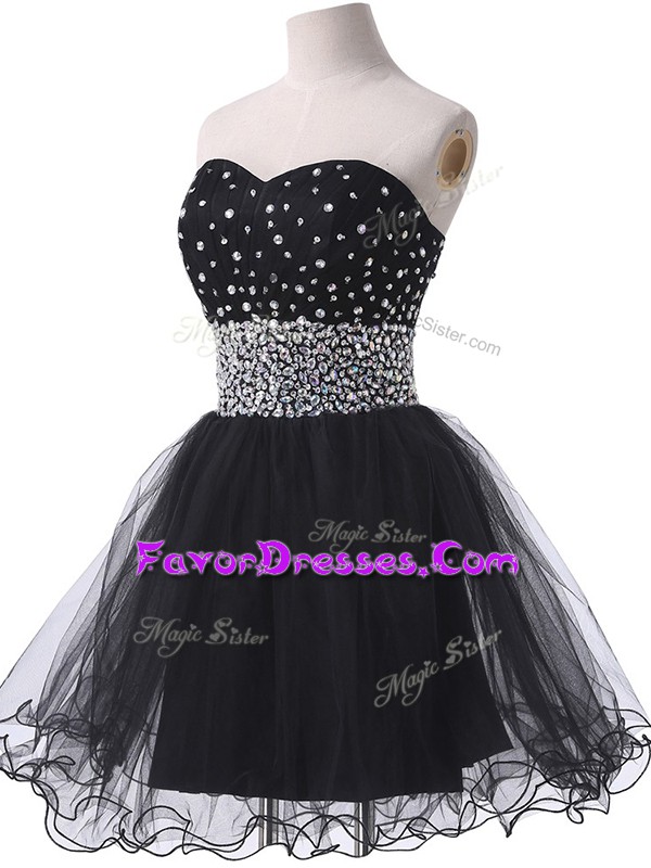  Sleeveless Mini Length Beading Lace Up Prom Party Dress with Black