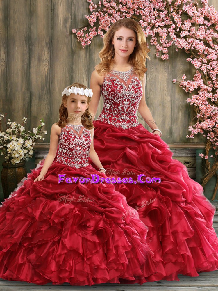  Wine Red Sweet 16 Quinceanera Dress Military Ball and Sweet 16 and Quinceanera with Beading and Ruffles Sweetheart Sleeveless Lace Up