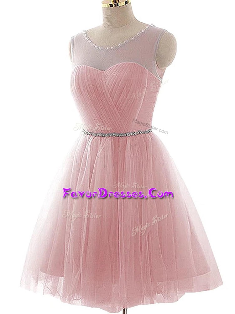  Pink Sleeveless Tulle Lace Up Prom Dresses for Prom and Party and Beach