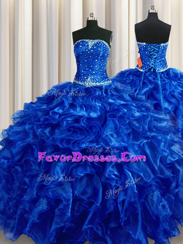 Adorable Floor Length Ball Gowns Sleeveless Royal Blue Quince Ball Gowns Lace Up