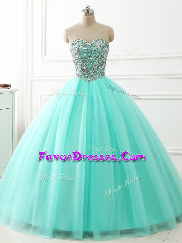 Gorgeous Sleeveless Lace Up Floor Length Beading Sweet 16 Dress