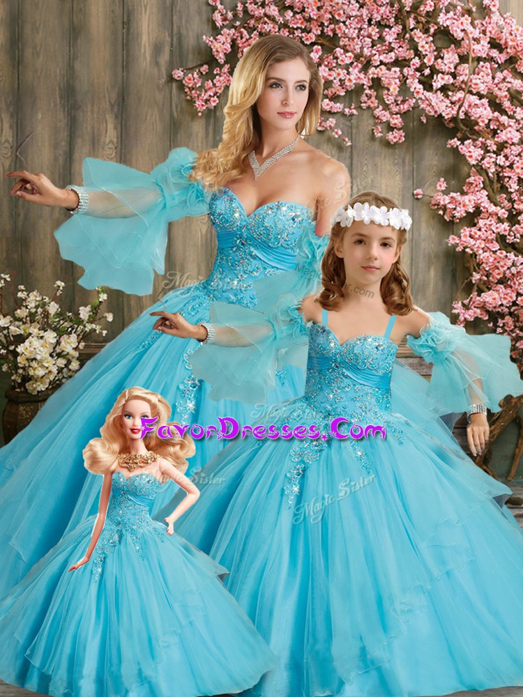  Aqua Blue Ball Gowns Organza Sweetheart Sleeveless Beading Floor Length Lace Up Quinceanera Gowns
