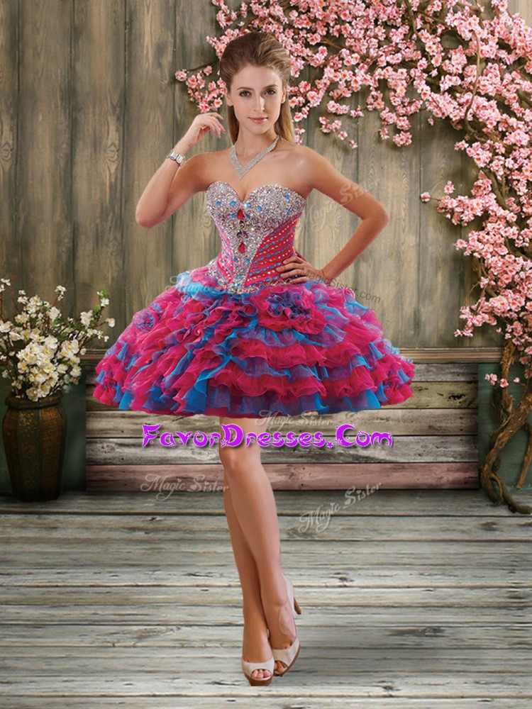  Multi-color Sweetheart Neckline Beading and Ruffles and Ruffled Layers Sleeveless Lace Up