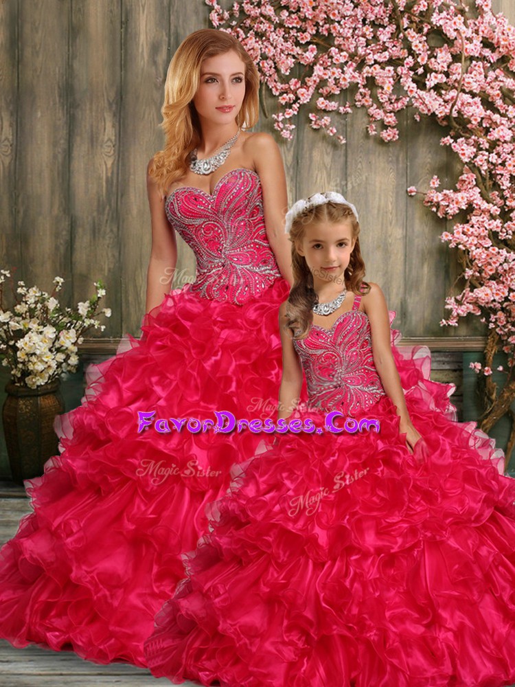  Sweetheart Sleeveless Organza Quinceanera Gown Beading and Ruffles Lace Up