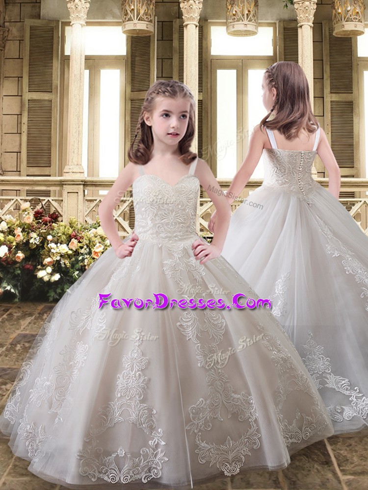 Spectacular Ball Gowns Sleeveless White Toddler Flower Girl Dress Sweep Train Clasp Handle