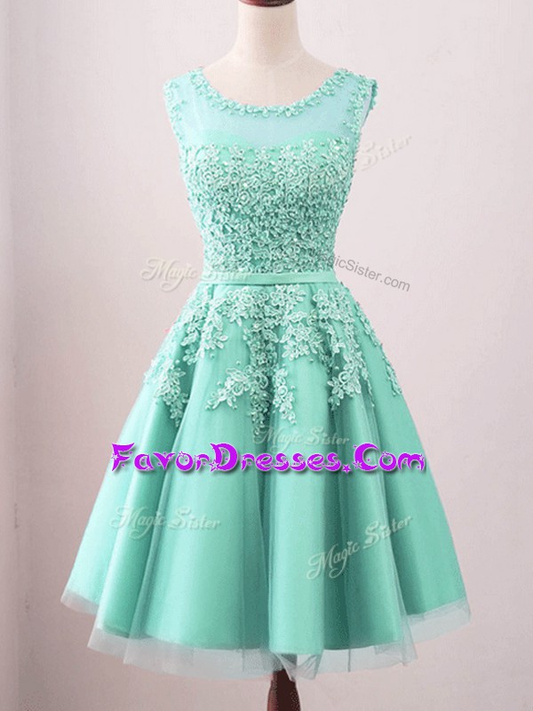Charming Sleeveless Knee Length Lace Lace Up Wedding Guest Dresses with Turquoise