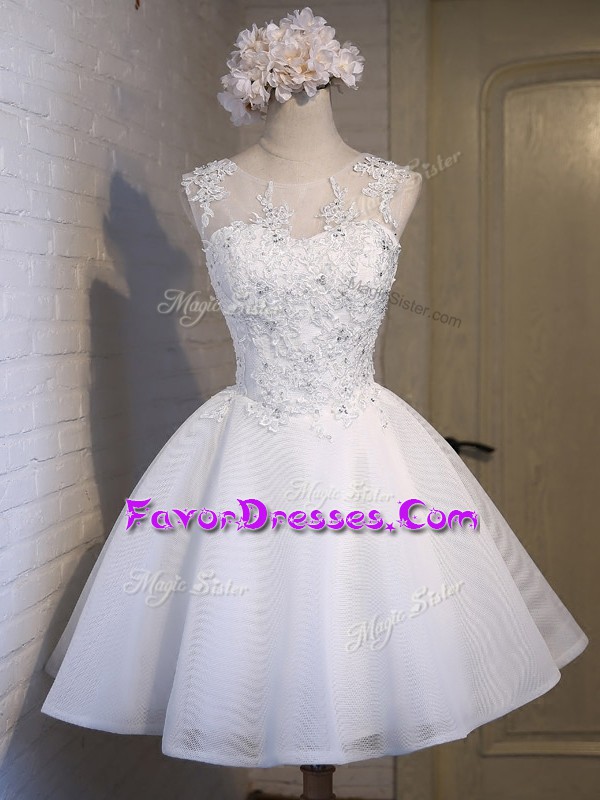 Cute Lace Bridesmaid Dress White Lace Up Sleeveless Mini Length