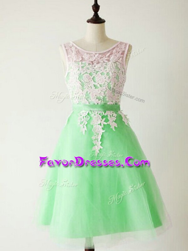 Best Selling Lace Bridesmaids Dress Apple Green Lace Up Sleeveless Knee Length