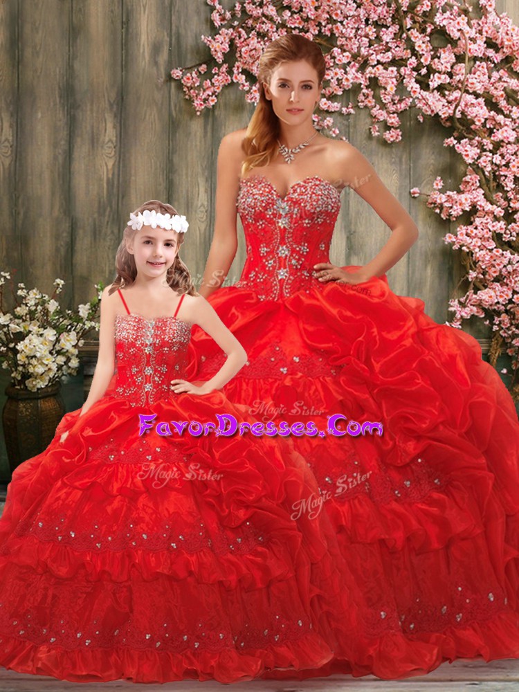 High Class Sweetheart Sleeveless Organza Quinceanera Gowns Beading and Pick Ups Lace Up