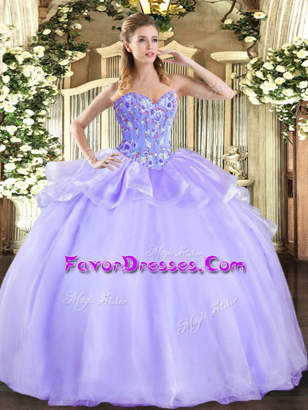 Custom Made Ball Gowns Sweet 16 Dresses Lavender Sweetheart Organza and Tulle Sleeveless Floor Length Lace Up
