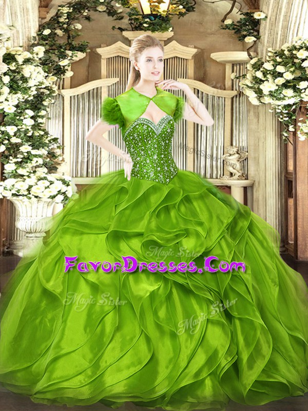  Sleeveless Organza Lace Up 15th Birthday Dress for Military Ball and Sweet 16 and Quinceanera