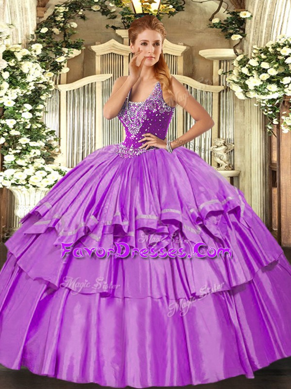  Sleeveless Lace Up Floor Length Beading and Ruffled Layers Sweet 16 Quinceanera Dress