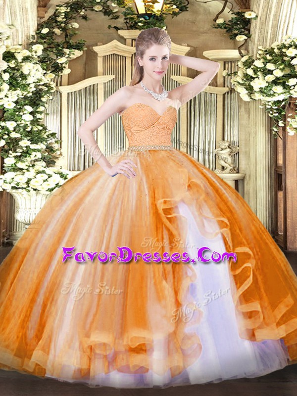  Tulle Sleeveless Floor Length 15 Quinceanera Dress and Beading and Lace and Ruffles