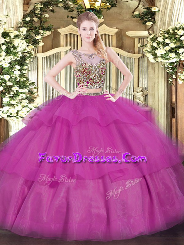 Sleeveless Lace Up Floor Length Beading and Ruffled Layers Ball Gown Prom Dress