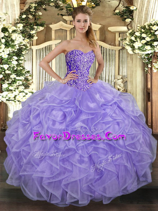 Superior Sleeveless Lace Up Floor Length Beading and Ruffles Sweet 16 Dresses