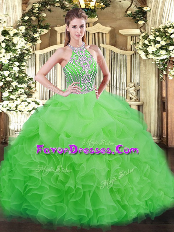 Sexy Floor Length Lace Up Quince Ball Gowns for Military Ball and Sweet 16 and Quinceanera with Beading and Ruffles