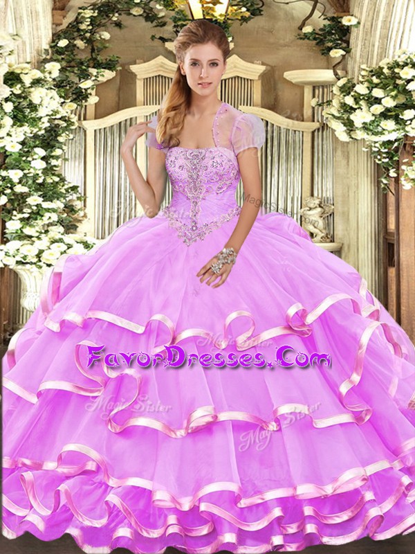  Strapless Sleeveless Lace Up Quinceanera Dress Lilac Organza
