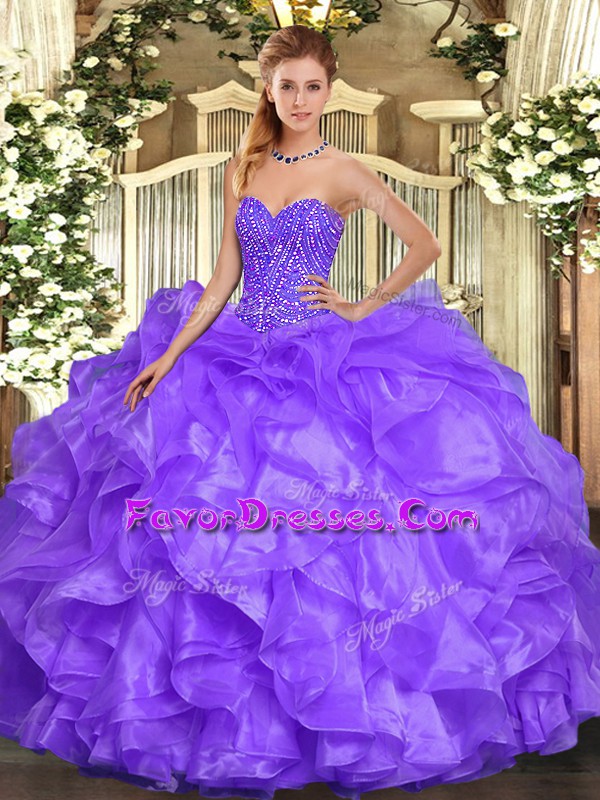  Sweetheart Sleeveless Lace Up Quince Ball Gowns Lavender Organza