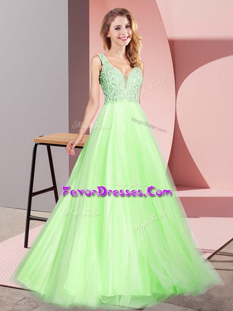  Sleeveless Lace Zipper Prom Evening Gown