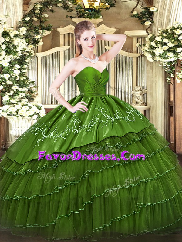  Sweetheart Sleeveless Zipper Quinceanera Dresses Green Organza and Taffeta