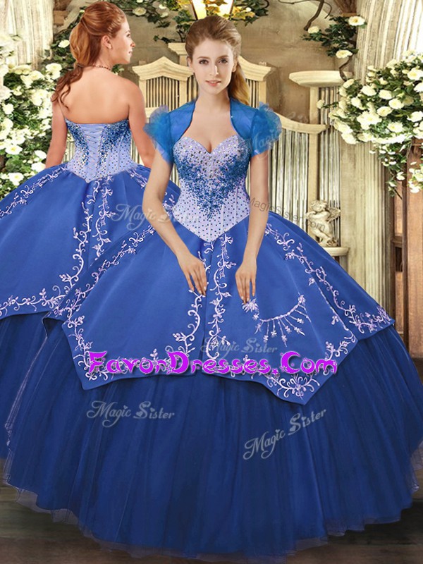 Dazzling Blue Sweetheart Neckline Beading and Embroidery Sweet 16 Dress Sleeveless Lace Up
