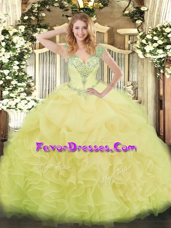 Elegant Sleeveless Lace Up Floor Length Beading and Ruffles and Pick Ups Quinceanera Dress