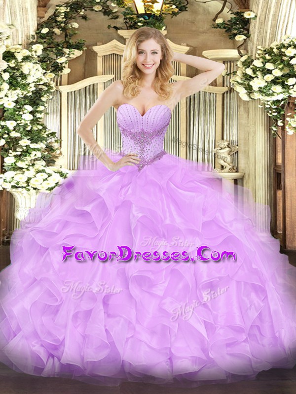 Floor Length Ball Gowns Sleeveless Lavender Quince Ball Gowns Lace Up