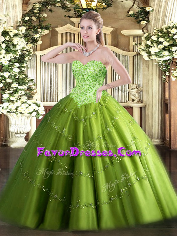  Tulle Sleeveless Floor Length Quinceanera Gown and Appliques