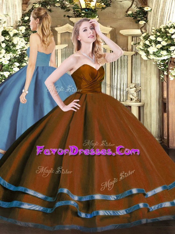 Artistic Sweetheart Sleeveless Zipper Quince Ball Gowns Brown Tulle