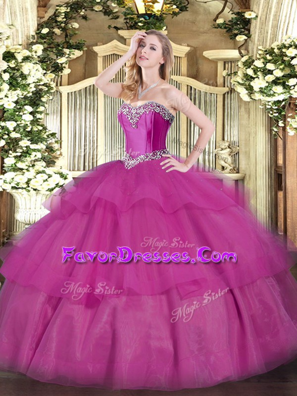 Unique Sleeveless Lace Up Floor Length Beading and Ruffled Layers Vestidos de Quinceanera