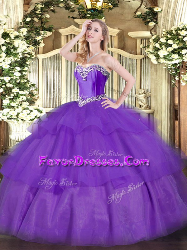Fabulous Tulle Sleeveless Floor Length Quince Ball Gowns and Beading and Ruffled Layers