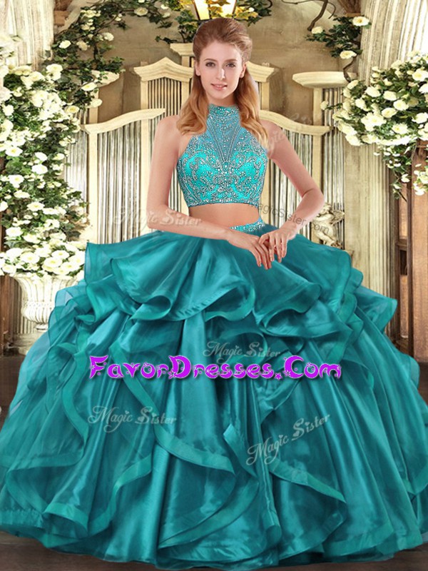  Sleeveless Beading and Ruffled Layers Criss Cross Quinceanera Gown