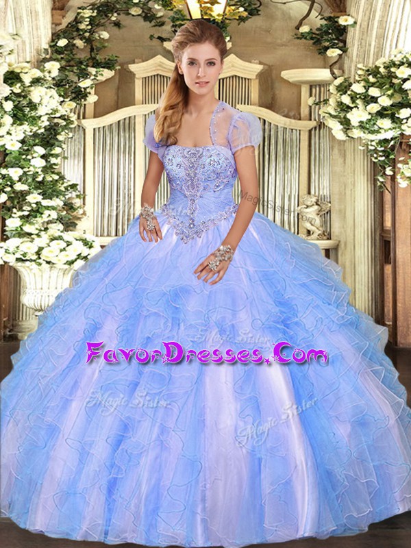  Floor Length Lace Up 15th Birthday Dress Baby Blue for Military Ball and Sweet 16 and Quinceanera with Appliques and Ruffles