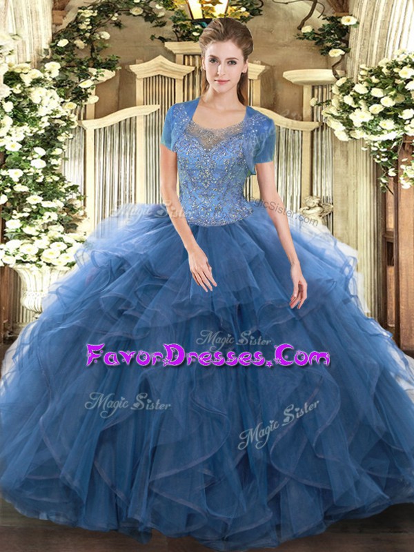 Clearance Teal Sleeveless Beading and Ruffled Layers Floor Length Sweet 16 Quinceanera Dress