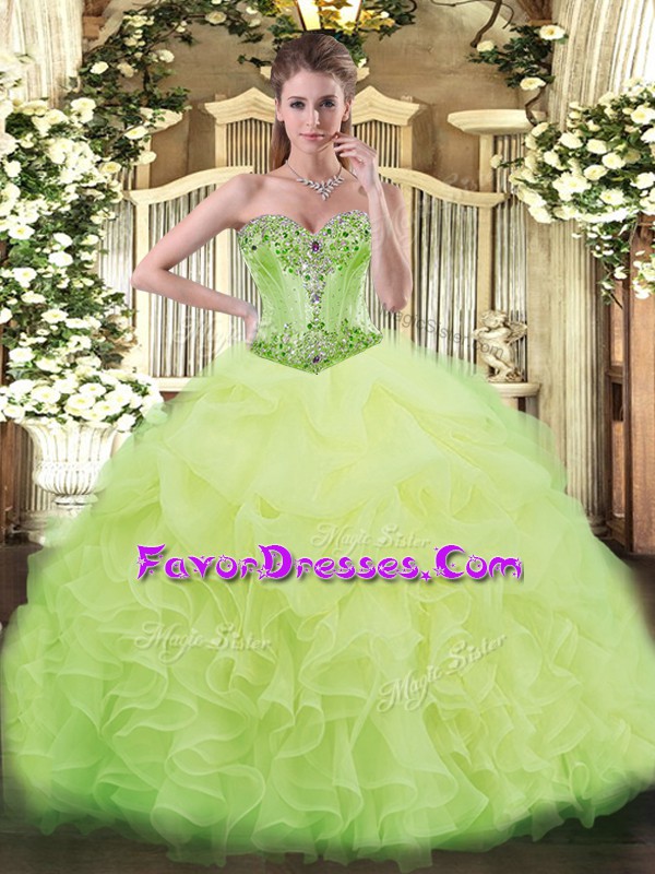  Lace Up Sweet 16 Quinceanera Dress Yellow Green for Sweet 16 and Quinceanera with Beading and Ruffles